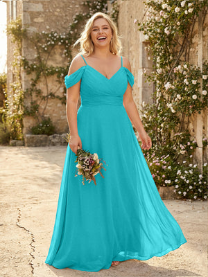 Spaghetti Straps Chiffon Pleated  Off the Shoulder Bridesmaid Dresses