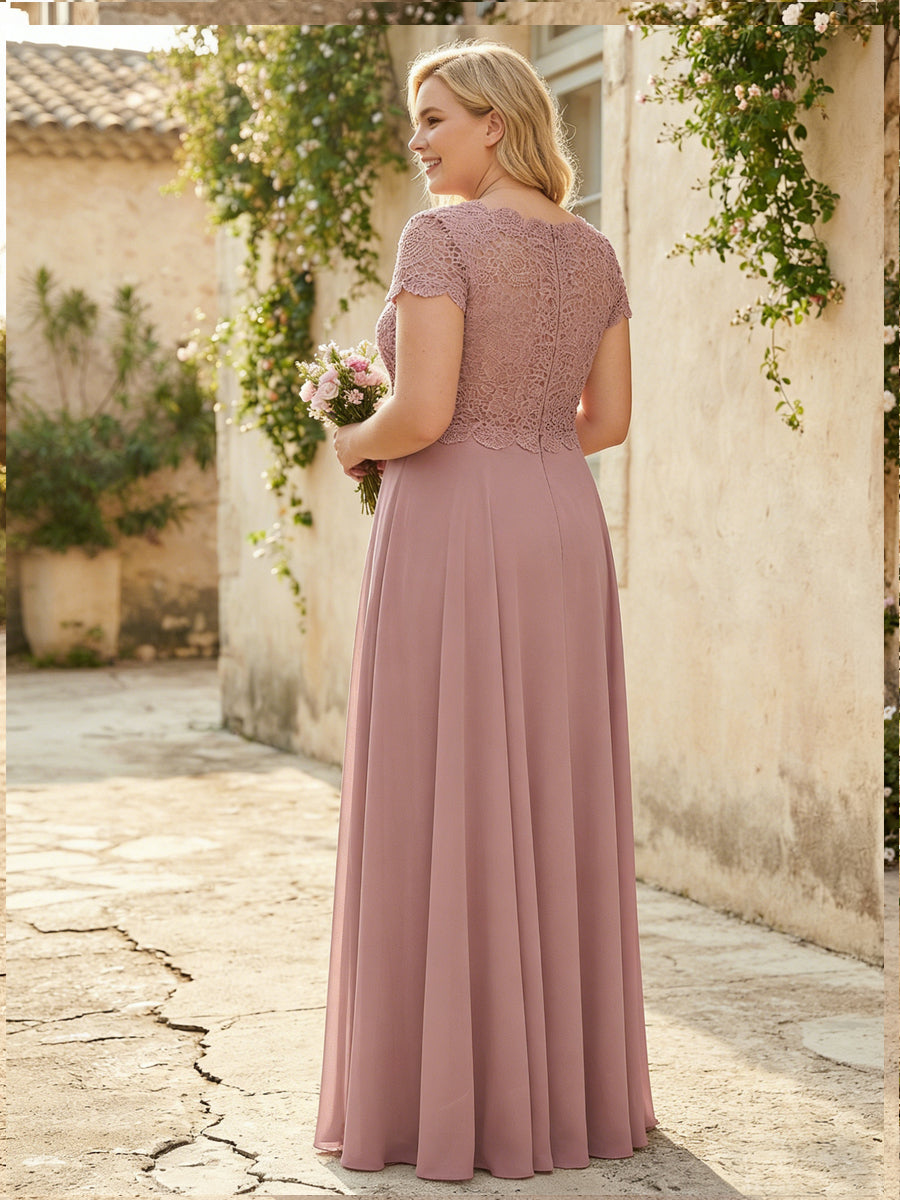 Chiffon Lace Appliques Scoop Neck Bridesmaid Dresses