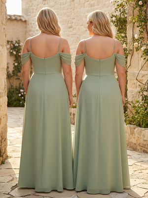 Spaghetti Straps Pleated Chiffon Sweetheart Bridesmaid Dresses with Slit