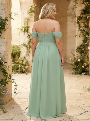 Off the Shoulder Pleated Chiffon Bridesmaid Dresses