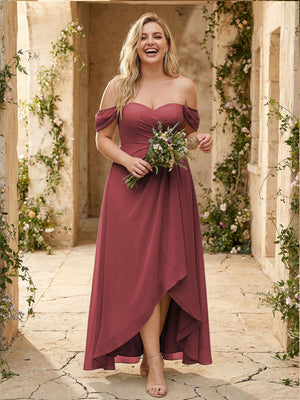 Off the Shoulder Pleated Chiffon Bridesmaid Dresses