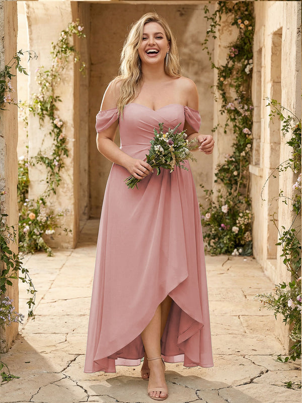 Off the Shoulder Pleated Chiffon Bridesmaid Dresses