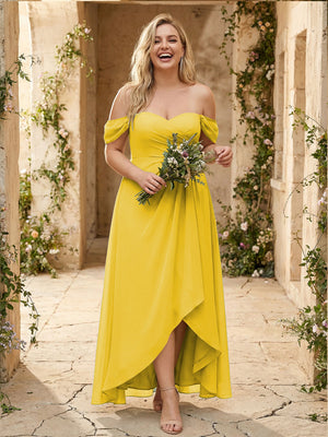 Off the Shoulder Pleated Chiffon Bridesmaid Dresses