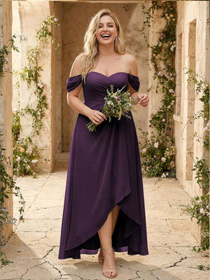 Off the Shoulder Pleated Chiffon Bridesmaid Dresses