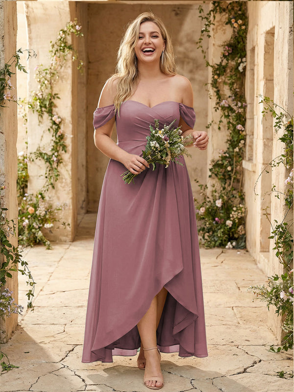 Off the Shoulder Pleated Chiffon Bridesmaid Dresses