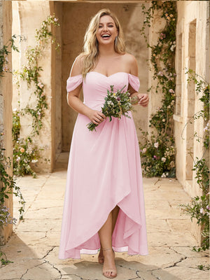 Off the Shoulder Pleated Chiffon Bridesmaid Dresses
