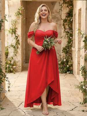 Off the Shoulder Pleated Chiffon Bridesmaid Dresses