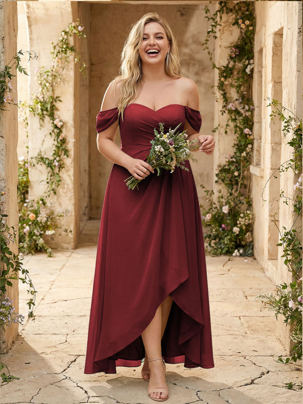 Off the Shoulder Pleated Chiffon Bridesmaid Dresses