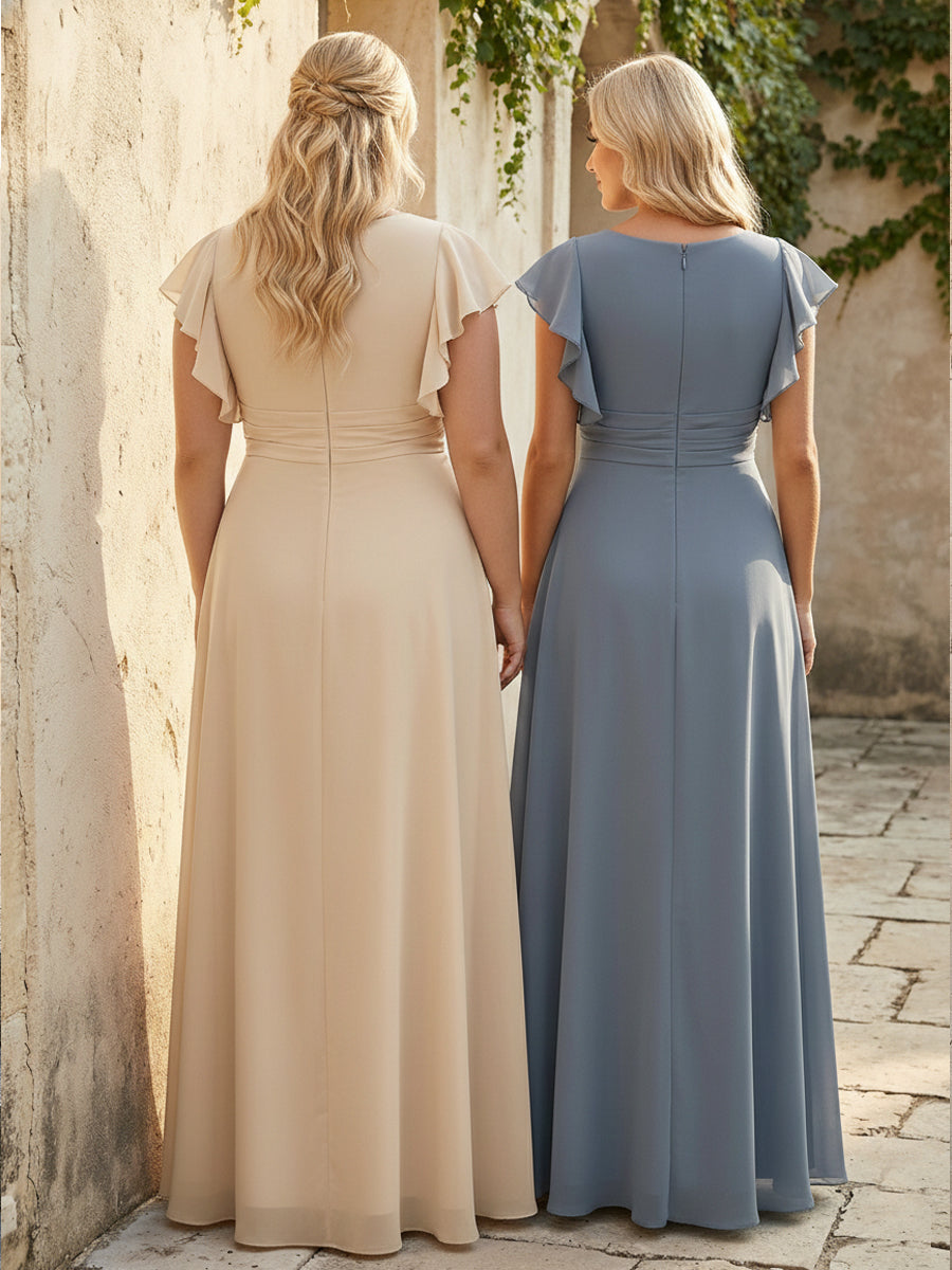 Scoop Neck Corset Pleated Chiffon Bridesmaid Dresses