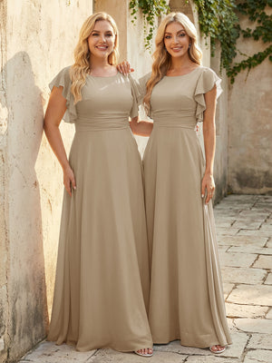 Scoop Neck Corset Pleated Chiffon Bridesmaid Dresses