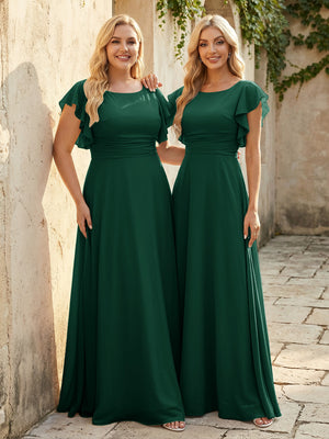 Scoop Neck Corset Pleated Chiffon Bridesmaid Dresses
