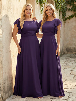 Scoop Neck Corset Pleated Chiffon Bridesmaid Dresses
