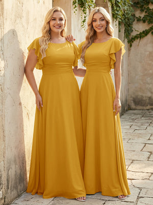 Scoop Neck Corset Pleated Chiffon Bridesmaid Dresses