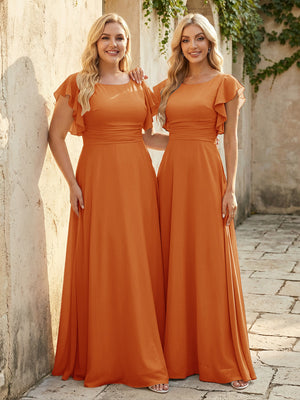 Scoop Neck Corset Pleated Chiffon Bridesmaid Dresses