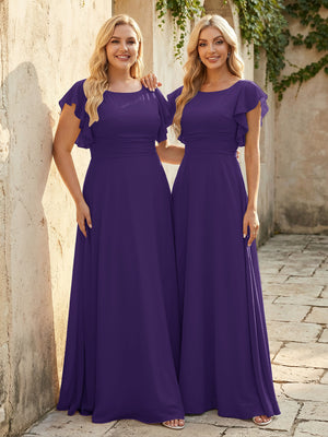 Scoop Neck Corset Pleated Chiffon Bridesmaid Dresses