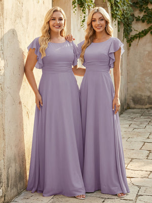 Scoop Neck Corset Pleated Chiffon Bridesmaid Dresses