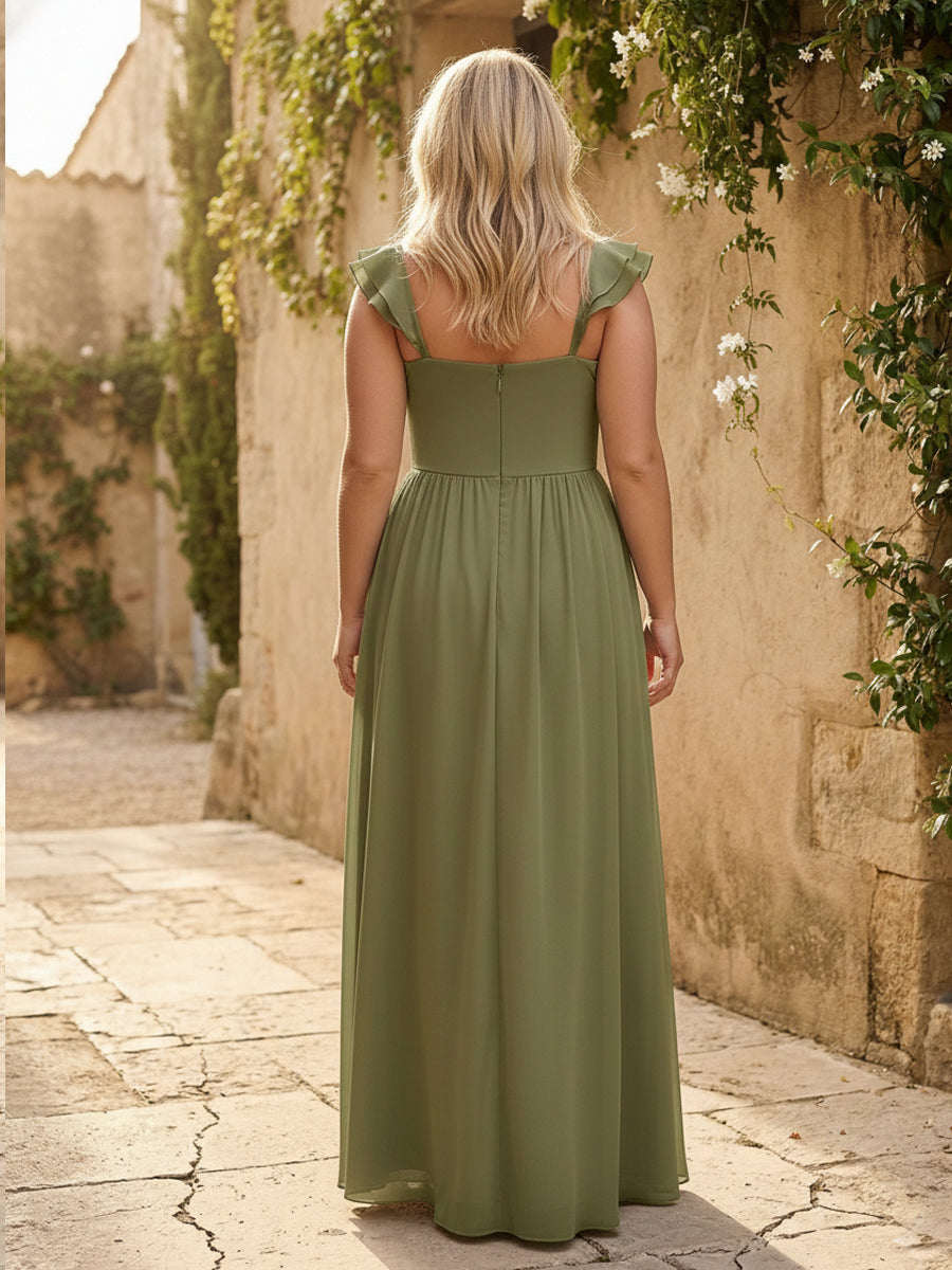 Sweetheart Pleated Chiffon Ruffles Bridesmaid Dresses with Slit