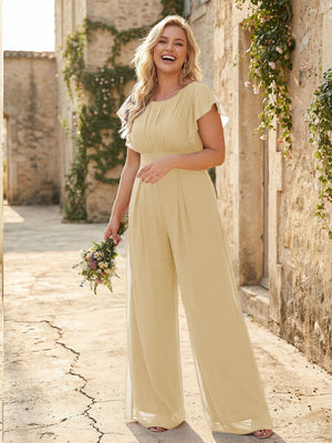 Scoop Neck Pleated Chiffon One Suitcase Bridesmaid Dresses