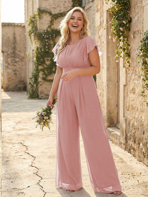 Scoop Neck Pleated Chiffon One Suitcase Bridesmaid Dresses