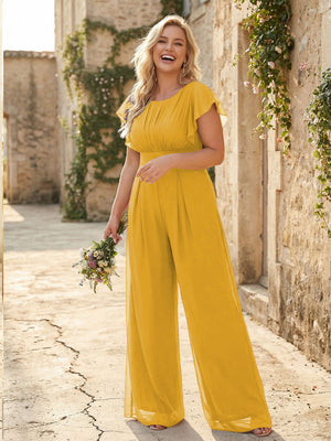 Scoop Neck Pleated Chiffon One Suitcase Bridesmaid Dresses