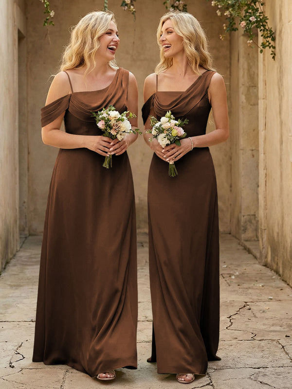 Square Neck Pleated Satin Tiered Bridesmaid Dresses