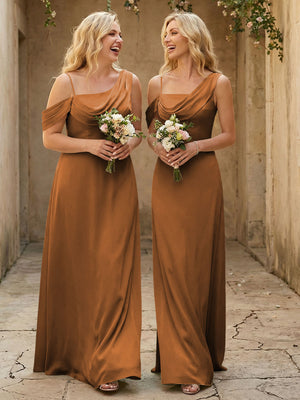 Square Neck Pleated Satin Tiered Bridesmaid Dresses