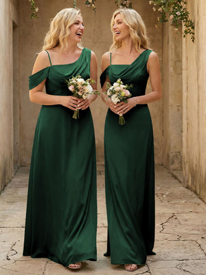Square Neck Pleated Satin Tiered Bridesmaid Dresses