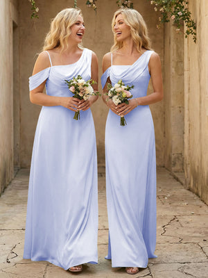 Square Neck Pleated Satin Tiered Bridesmaid Dresses