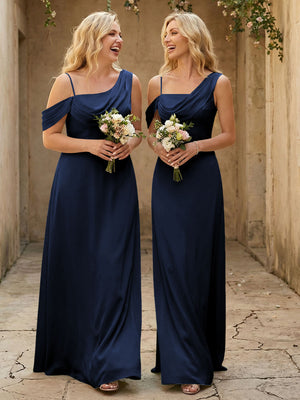 Square Neck Pleated Satin Tiered Bridesmaid Dresses