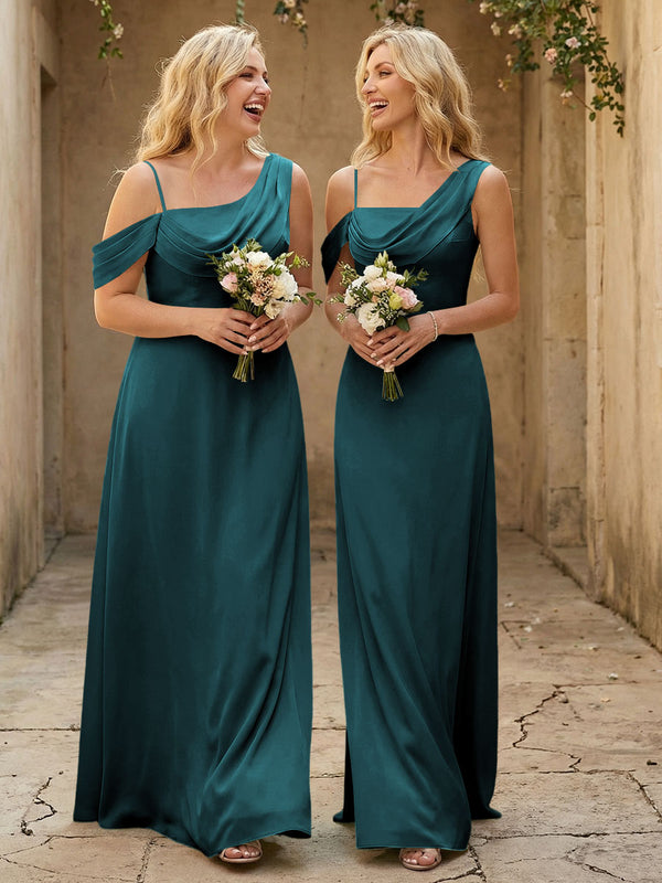Square Neck Pleated Satin Tiered Bridesmaid Dresses