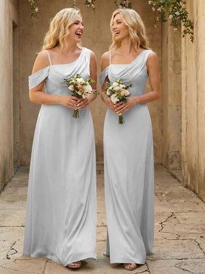Square Neck Pleated Satin Tiered Bridesmaid Dresses