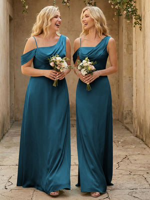 Square Neck Pleated Satin Tiered Bridesmaid Dresses