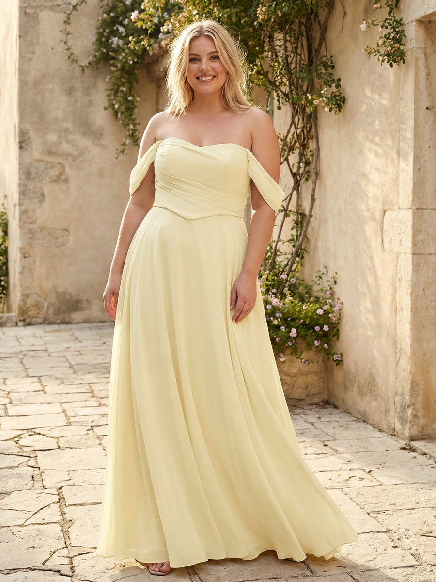 Chiffon Off the Shoulder Pleated Bridesmaid Dresses