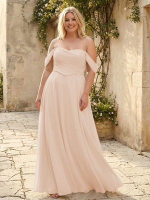 Chiffon Off the Shoulder Pleated Bridesmaid Dresses