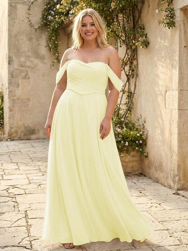 Chiffon Off the Shoulder Pleated Bridesmaid Dresses