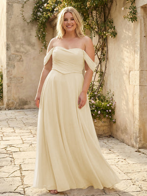 Chiffon Off the Shoulder Pleated Bridesmaid Dresses