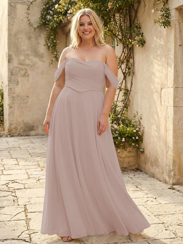 Chiffon Off the Shoulder Pleated Bridesmaid Dresses
