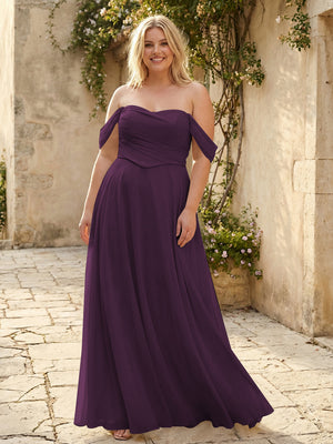 Chiffon Off the Shoulder Pleated Bridesmaid Dresses