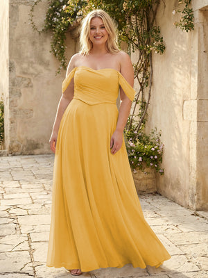 Chiffon Off the Shoulder Pleated Bridesmaid Dresses