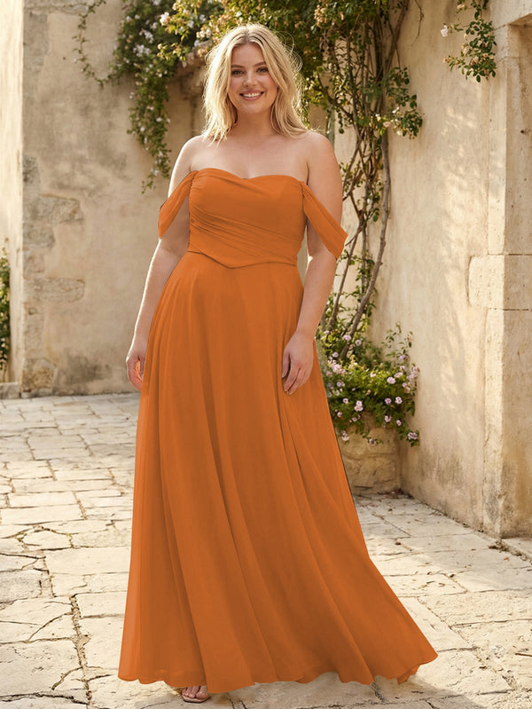 Chiffon Off the Shoulder Pleated Bridesmaid Dresses