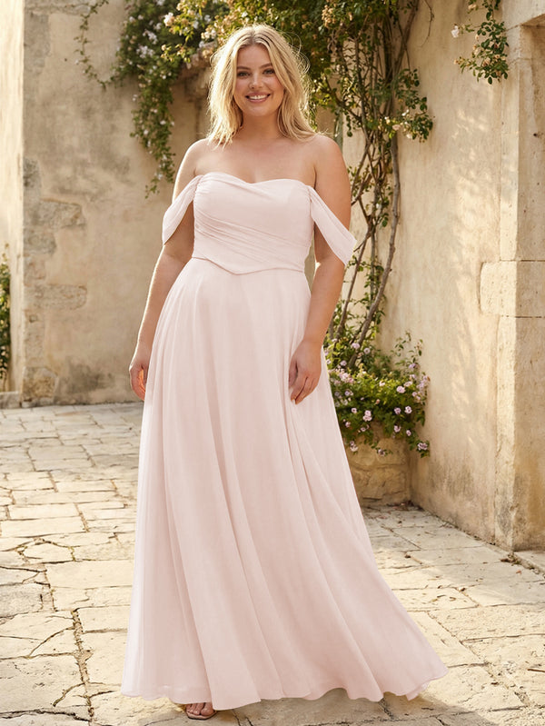 Chiffon Off the Shoulder Pleated Bridesmaid Dresses