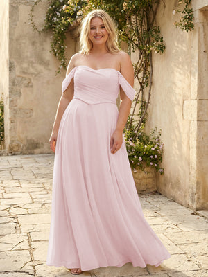Chiffon Off the Shoulder Pleated Bridesmaid Dresses