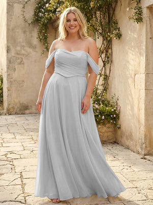 Chiffon Off the Shoulder Pleated Bridesmaid Dresses