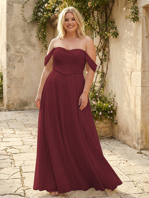Chiffon Off the Shoulder Pleated Bridesmaid Dresses