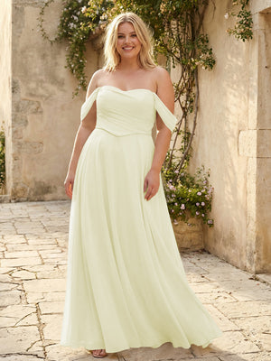 Chiffon Off the Shoulder Pleated Bridesmaid Dresses
