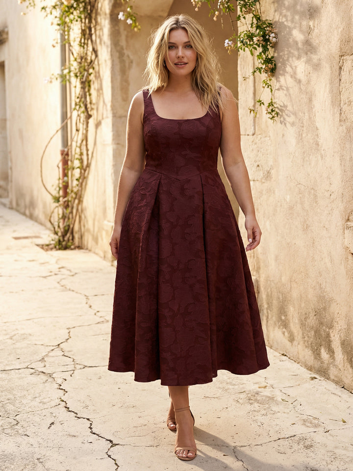 Jacquard Square Neck Pleated Wedding Guest Dresses