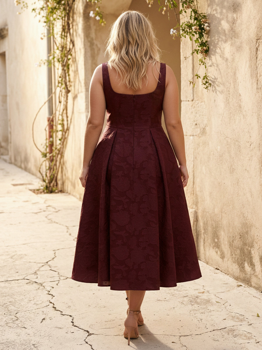 Jacquard Square Neck Pleated Wedding Guest Dresses