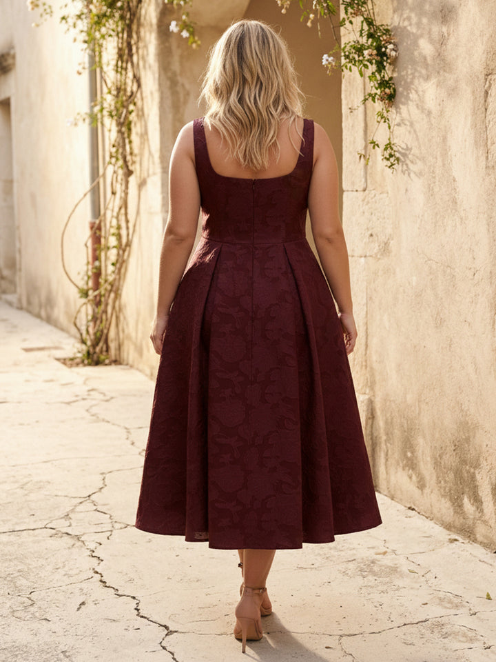 Jacquard Square Neck Pleated Wedding Guest Dresses