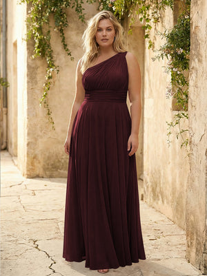 Chiffon One Shoulder Pleated Bridesmaid Dresses