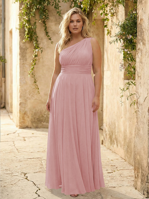 Chiffon One Shoulder Pleated Bridesmaid Dresses